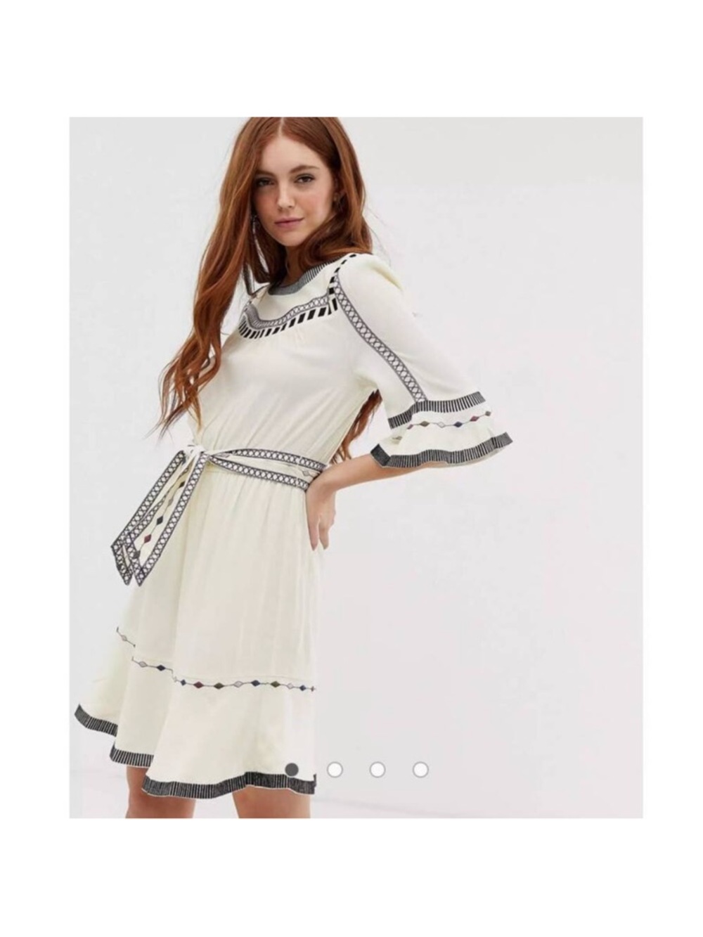 Ba&Sh Plaza Embroidered Short Sleeve Mini Dress NO BELT Cream Ecru Size Medium